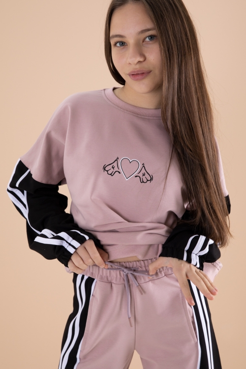 Gül Kurusu Yanları Çizgili Kız Çocuk 2li Takım 20102