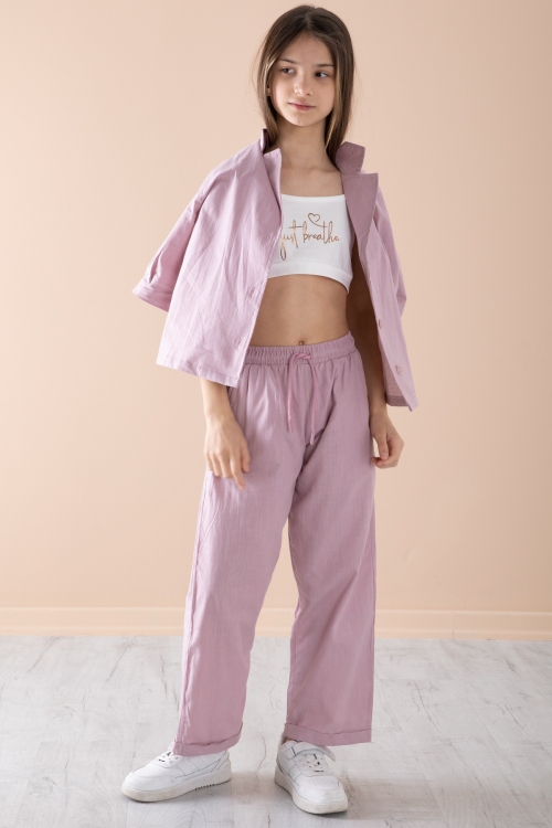 Gül Kurusu Yarım Kol Kız Çocuk 3lü Croplu Takım 20326