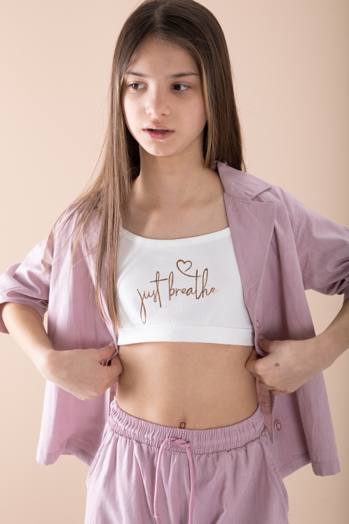 Gül Kurusu Yarım Kol Kız Çocuk 3lü Croplu Takım 20326