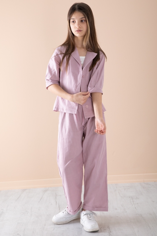 Gül Kurusu Yarım Kol Kız Çocuk 3lü Croplu Takım 20326