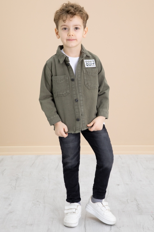 Haki Armalı Jean Gömlekli Pantolonlu Erkek Çocuk 3lü Takım 20026