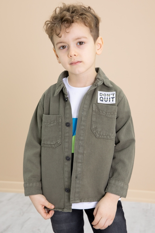 Haki Armalı Jean Gömlekli Pantolonlu Erkek Çocuk 3lü Takım 20026