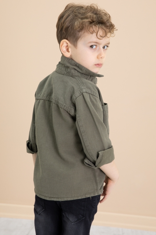 Haki Armalı Jean Gömlekli Pantolonlu Erkek Çocuk 3lü Takım 20026