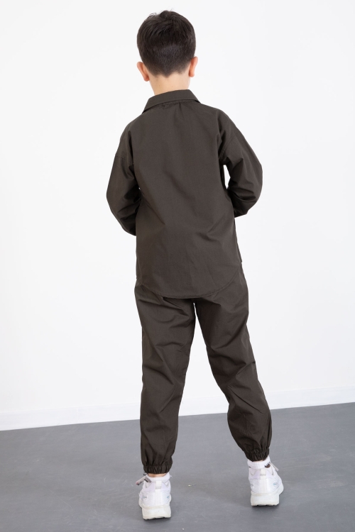 Haki Baskılı Tişörtlü Paraşüt Gömlek ve Pantolonlu Erkek Çocuk 3lü Takım 20514