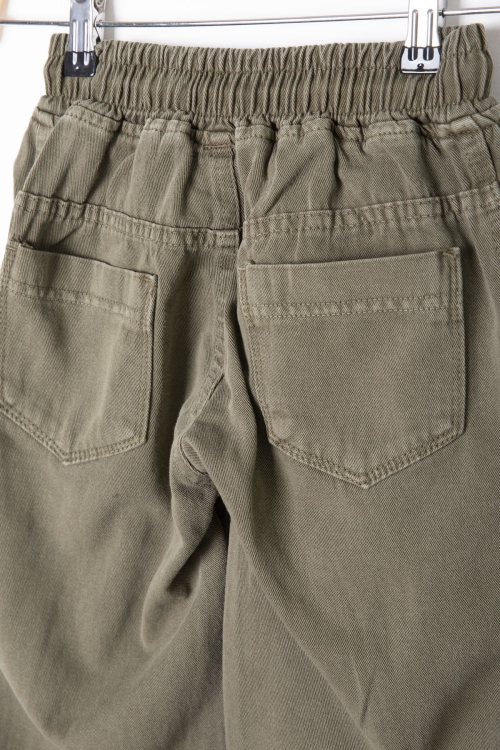 Haki Bel ve Paçası Lastikli Erkek Çocuk Keten Pantolon 20408