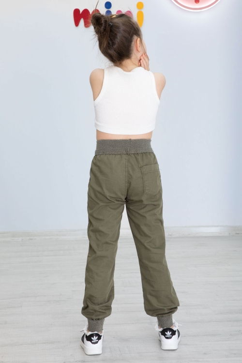 Haki Bel ve Paçası Ribanalı Kız Çocuk Pantolon 20478