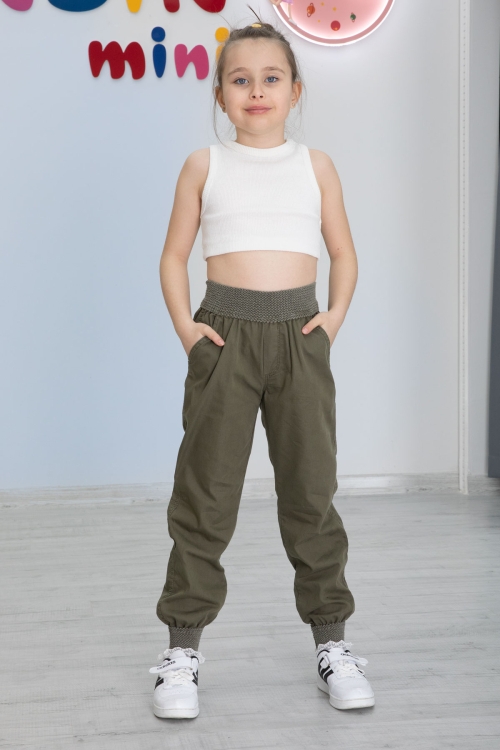 Haki Bel ve Paçası Ribanalı Kız Çocuk Pantolon 20478
