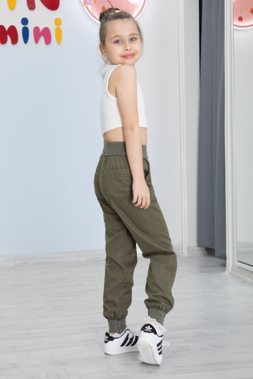 Haki Bel ve Paçası Ribanalı Kız Çocuk Pantolon 20478