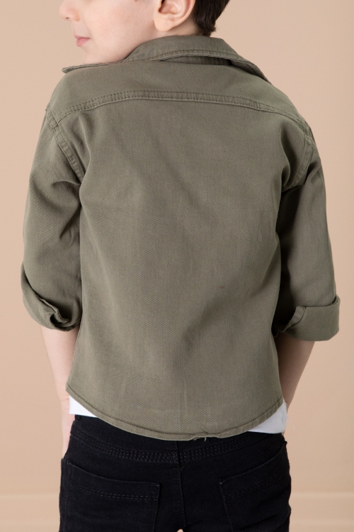 Erkek Çocuk Haki Crew Yazılı Tişörtlü ve File Detaylı Gömlekli 2li Takım 20083