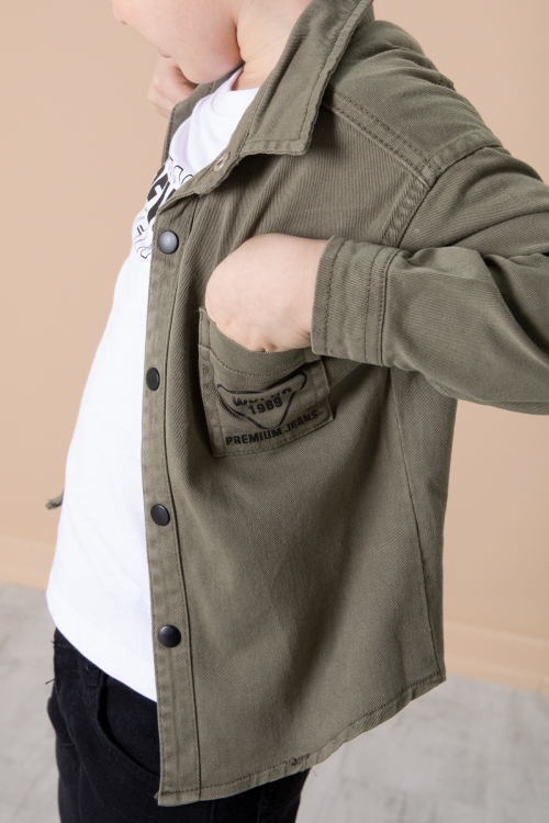 Erkek Çocuk Haki Crew Yazılı Tişörtlü ve File Detaylı Gömlekli 2li Takım 20083