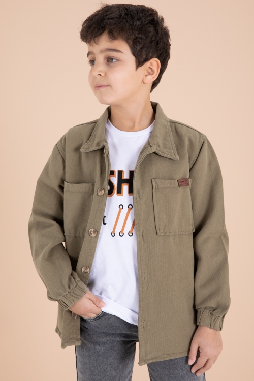 Haki Düğmeli Gömlekli Jean Pantolonlu Erkek Çocuk 3lü Takım 19970