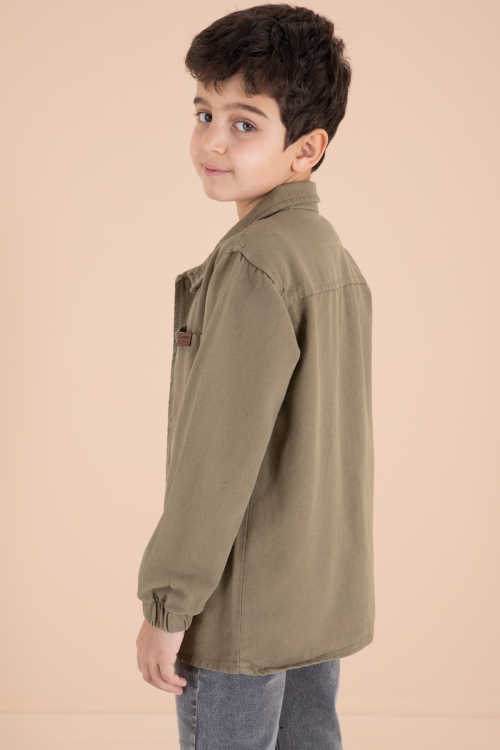 Haki Düğmeli Gömlekli Jean Pantolonlu Erkek Çocuk 3lü Takım 19970