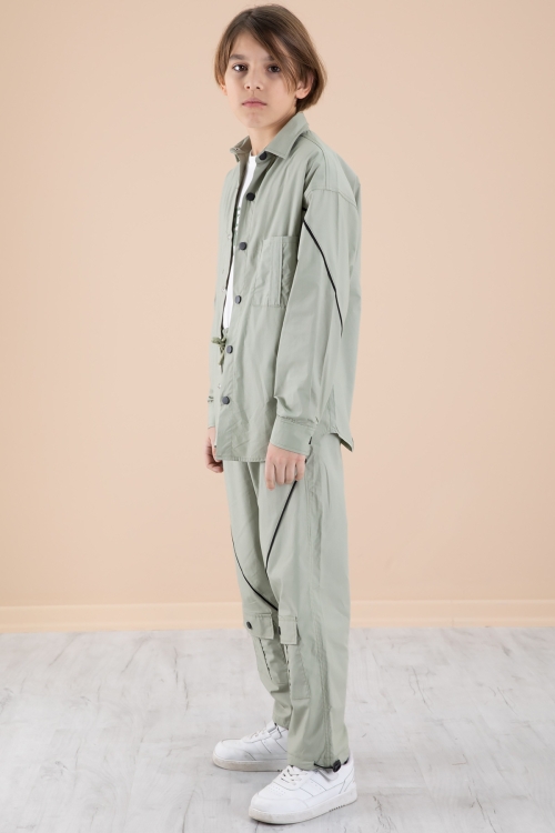 Haki Erkek Çocuk 3lü Takım Tişört Gömlek Pantolon 20231