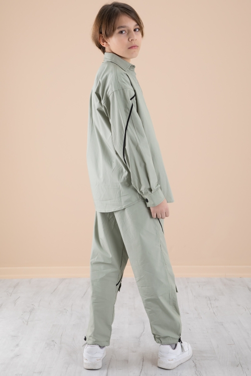 Haki Erkek Çocuk 3lü Takım Tişört Gömlek Pantolon 20231