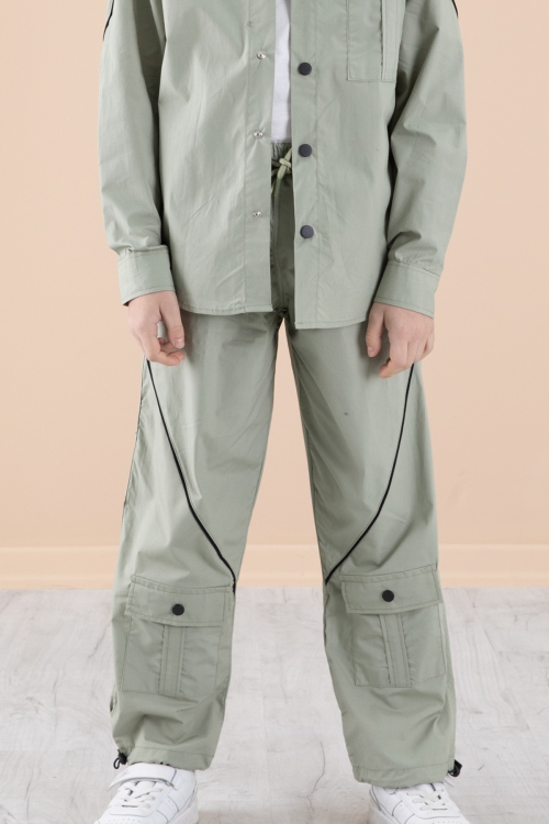 Haki Erkek Çocuk 3lü Takım Tişört Gömlek Pantolon 20231