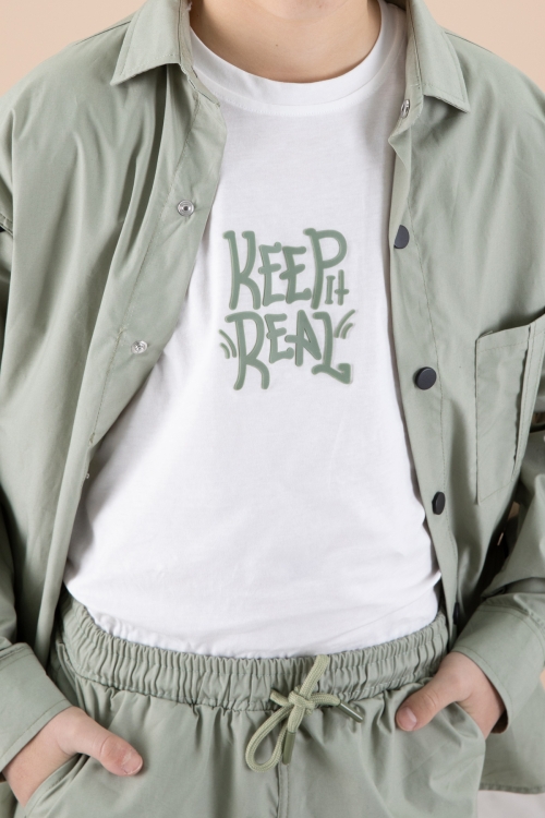 Haki Erkek Çocuk 3lü Takım Tişört Gömlek Pantolon 20231