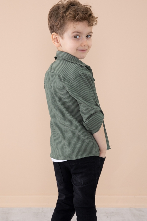 Haki Erkek Çocuk Çıtçıtlı Gömlekli Pantolonlu 3lü Alt Üst Takım 20261