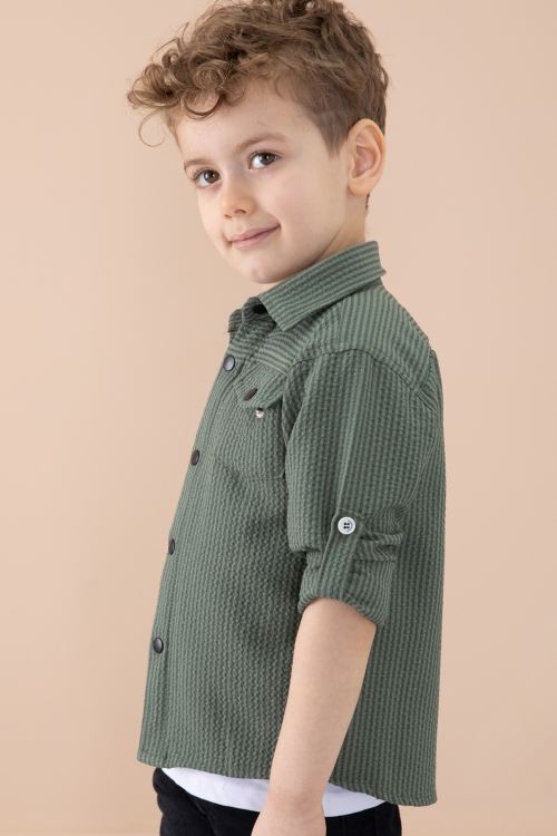 Haki Erkek Çocuk Çıtçıtlı Gömlekli Pantolonlu 3lü Alt Üst Takım 20261