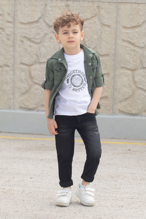 Haki Erkek Çocuk Çıtçıtlı Gömlekli Pantolonlu 3lü Alt Üst Takım 20261