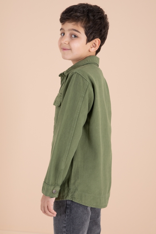 Haki Göğüs Cepli Gömlekli Jean Pantolonlu Erkek Çocuk 3lü Takım 19967