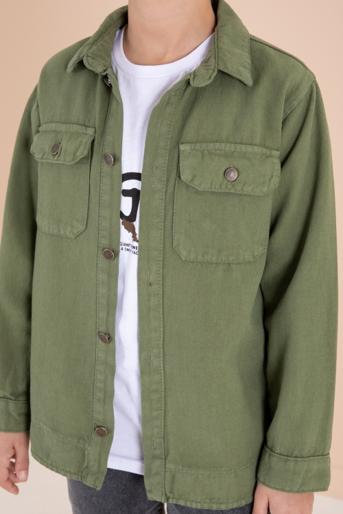 Haki Göğüs Cepli Gömlekli Jean Pantolonlu Erkek Çocuk 3lü Takım 19967