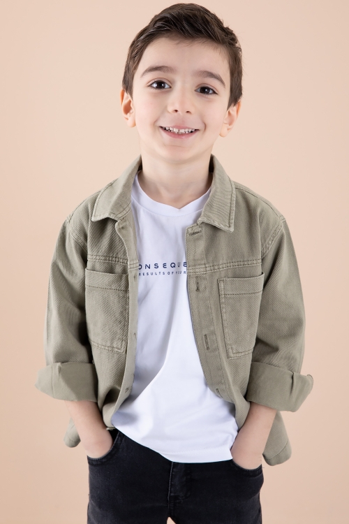 Haki Jean Ceket Yazı Baskılı Erkek Çocuk Pantolonlu 3lü Takım 20314