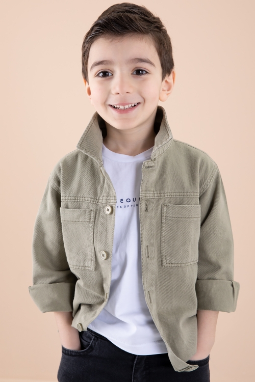 Haki Jean Ceket Yazı Baskılı Erkek Çocuk Pantolonlu 3lü Takım 20314