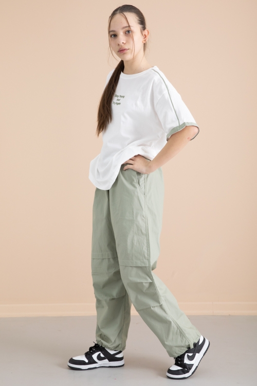 Haki Kız Çocuk Paraşüt Pantolonlu 2li Takım 20389