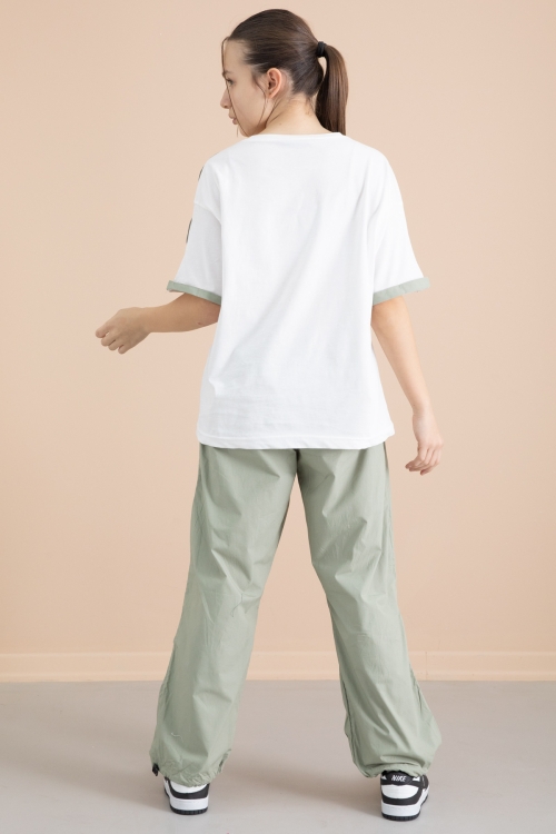 Haki Kız Çocuk Paraşüt Pantolonlu 2li Takım 20389