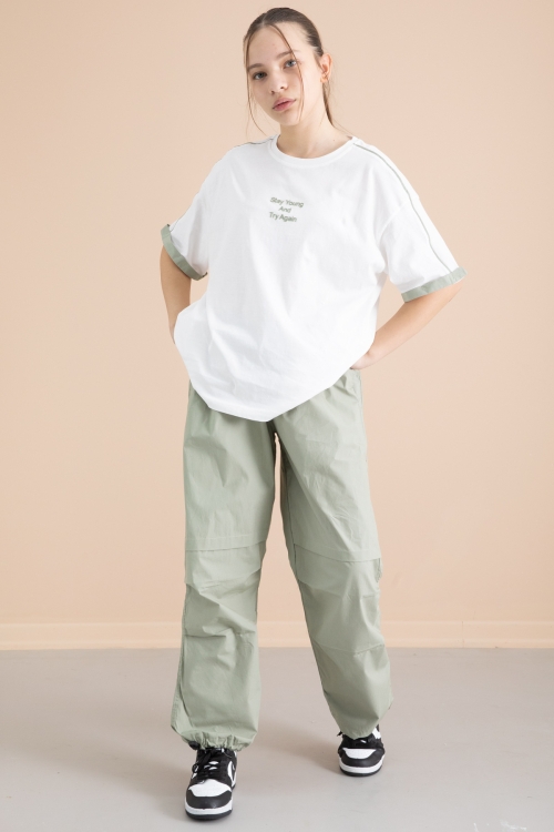 Haki Kız Çocuk Paraşüt Pantolonlu 2li Takım 20389