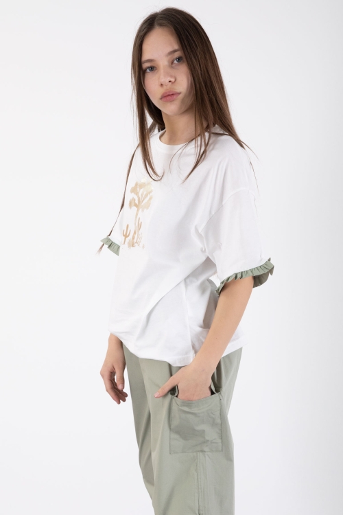 Haki Kız Çocuk Tişört ve Kargo Cepli Pantolonlu 2li Takım 20395