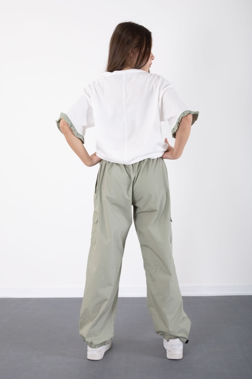 Haki Kız Çocuk Tişört ve Kargo Cepli Pantolonlu 2li Takım 20395