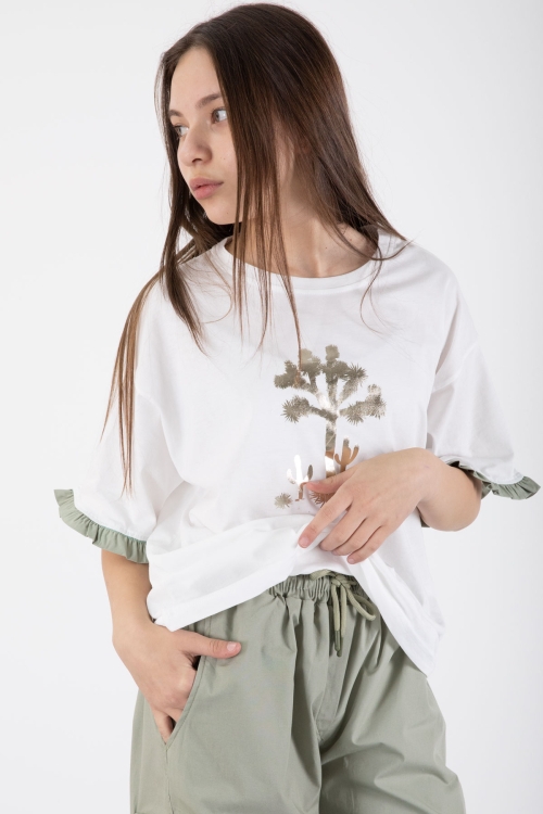 Haki Kız Çocuk Tişört ve Kargo Cepli Pantolonlu 2li Takım 20395