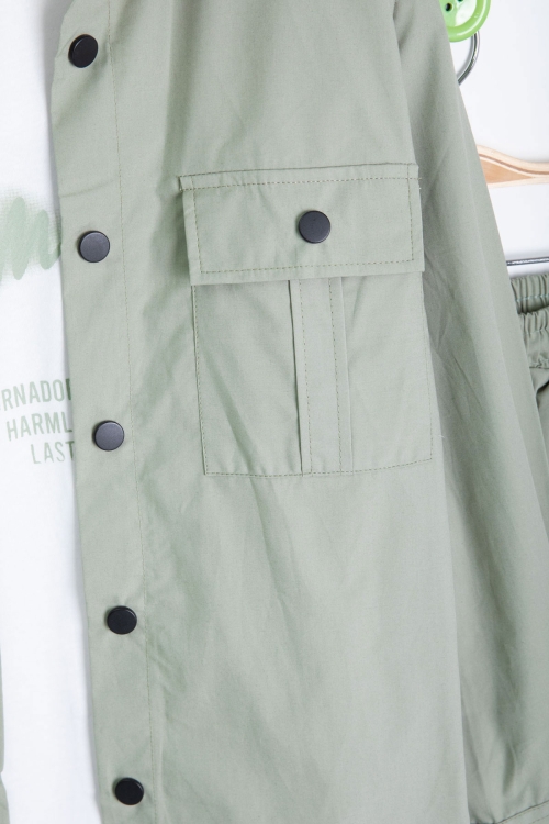 Haki Yazılı Tişörtlü Paraşüt Gömlekli Erkek Çocuk 3lü Alt Üst Takım 20541