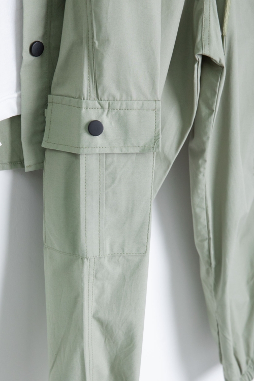 Haki Yazılı Tişörtlü Paraşüt Gömlekli Erkek Çocuk 3lü Alt Üst Takım 20541