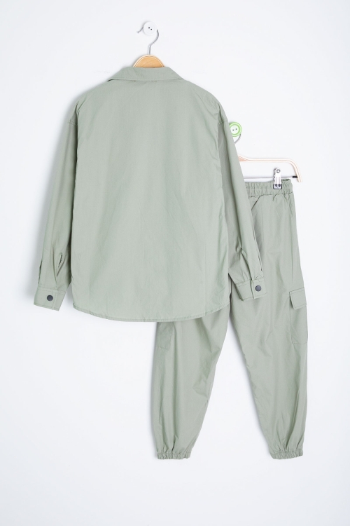 Haki Yazılı Tişörtlü Paraşüt Gömlekli Erkek Çocuk 3lü Alt Üst Takım 20541