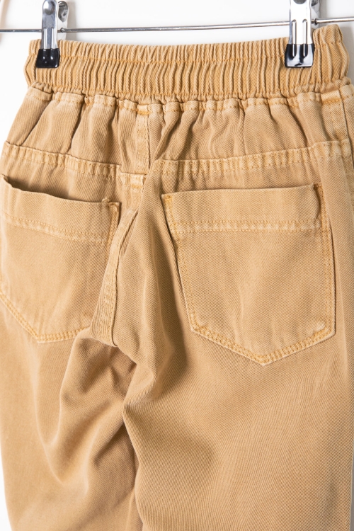 Hardal Bel ve Paçası Lastikli Erkek Çocuk Keten Pantolon 20411