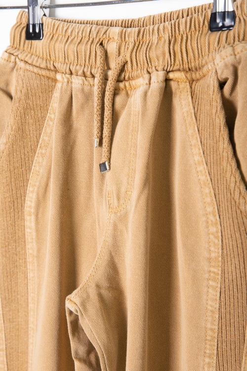 Hardal Bel ve Paçası Lastikli Erkek Çocuk Keten Pantolon 20411