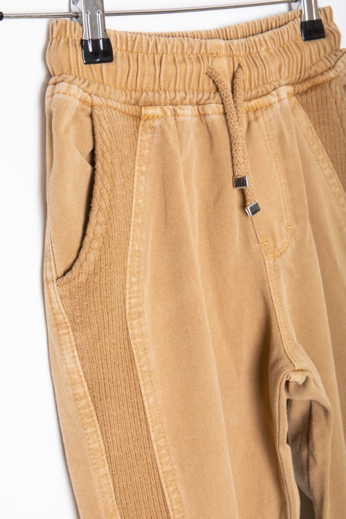 Hardal Bel ve Paçası Lastikli Erkek Çocuk Keten Pantolon 20411