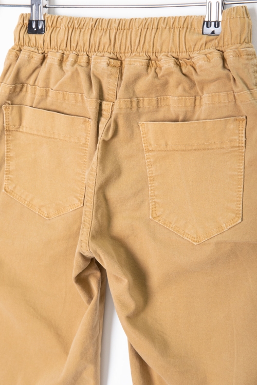 Hardal Cebi Dokuma Detaylı Beli Lastikli Erkek Çocuk Keten Pantolon 20416