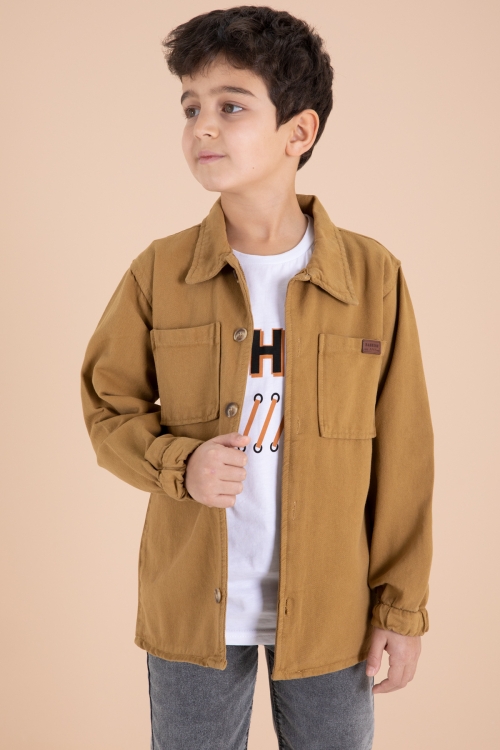 Hardal Düğmeli Gömlekli Jean Pantolonlu Erkek Çocuk 3lü Takım 19972