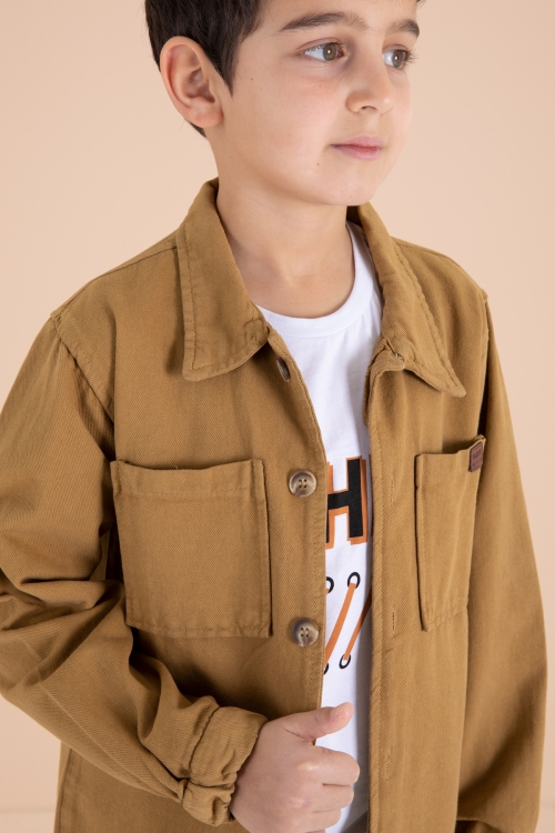 Hardal Düğmeli Gömlekli Jean Pantolonlu Erkek Çocuk 3lü Takım 19972