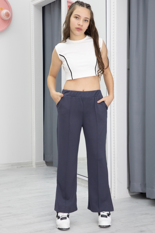 İndigo Geniş Paça Yırtmaçlı Kız Çocuk Pantolon 20289