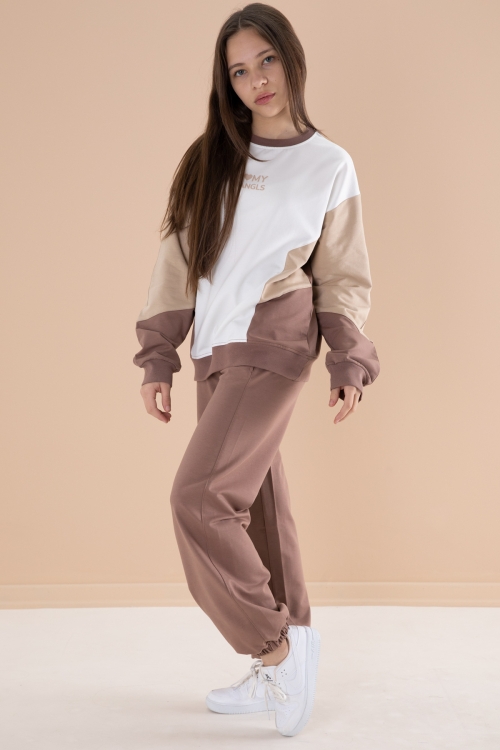 Kahve Angels Yazılı Bisiklet Yaka Kız Çocuk Eşofman Takımı 19975