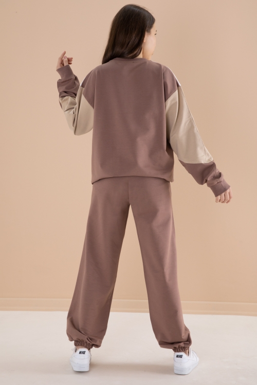 Kahve Angels Yazılı Bisiklet Yaka Kız Çocuk Eşofman Takımı 19975