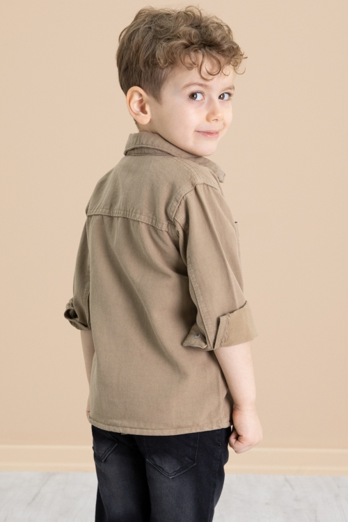 Kahve Armalı Jean Gömlekli Pantolonlu Erkek Çocuk 3lü Takım 20025