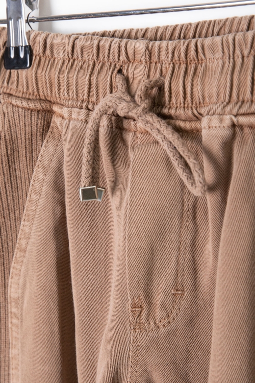 Kahve Bel ve Paçası Lastikli Erkek Çocuk Keten Pantolon 20410