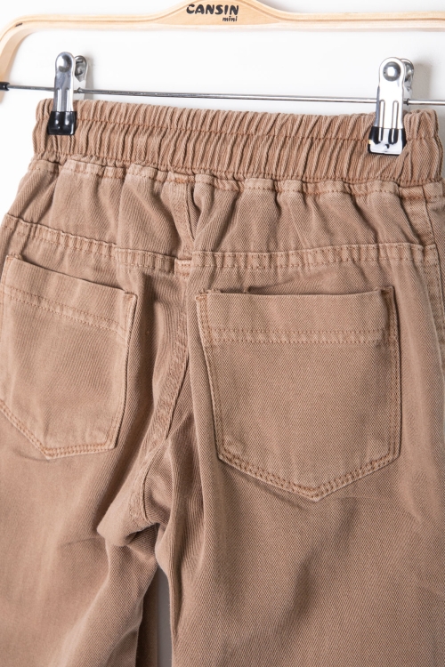 Kahve Bel ve Paçası Lastikli Erkek Çocuk Keten Pantolon 20410