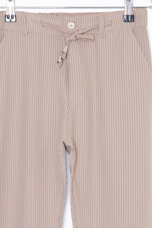 Kahve Beli Bağcıklı Duble Paça Erkek Çocuk Jogger Pantolon 20042