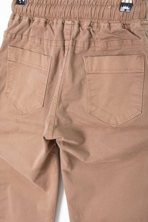 Kahve Cebi Dokuma Detaylı Beli Lastikli Erkek Çocuk Keten Pantolon 20415